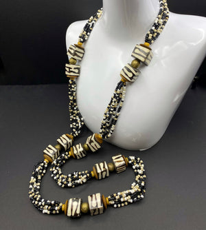 Cappuccino Garland - Bone, Glass & Brass Necklace