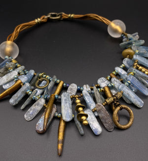 Water Lily  - Collar Necklace of Kyanite and Bronze Coral