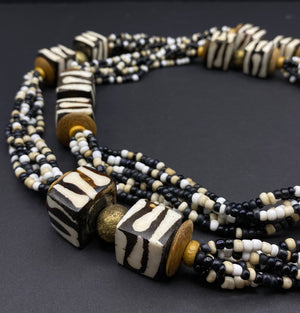 Cappuccino Garland - Bone, Glass & Brass Necklace