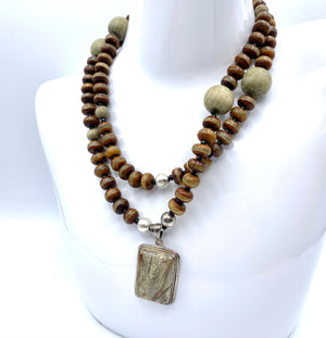 Layla Rope - Tibetan Agate, Jasper, Wood & Sterling