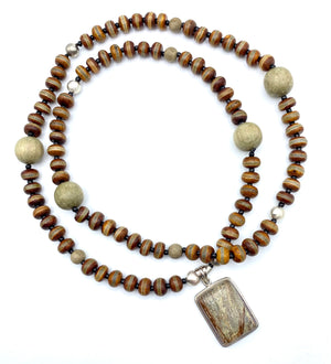 Layla Rope - Tibetan Agate, Jasper, Wood & Sterling