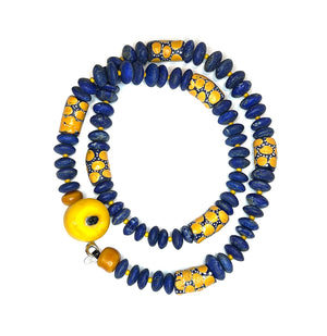 Jambo Blues and Golds Necklace - Lapis Lazuli and African Glass