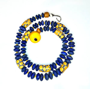 Jambo Blues and Golds Necklace - Lapis Lazuli and African Glass