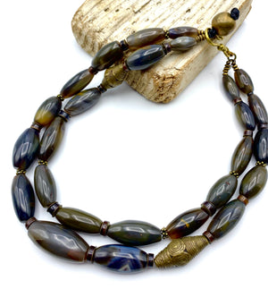 Giza Necklace - Antique African Agate and Brass