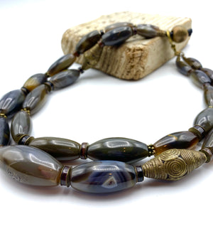 Giza Necklace - Antique African Agate and Brass