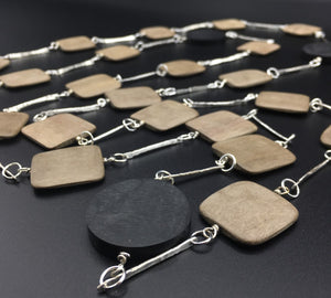 Bauhaus Statement Necklace - Sterling Chain, Greywood, Resin