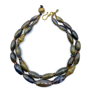 Giza Necklace - Antique African Agate and Brass