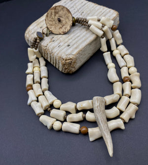 Osiris Collar - Coral, Antler, Coconut and Bronze