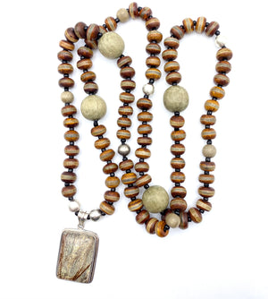 Layla Rope - Tibetan Agate, Jasper, Wood & Sterling