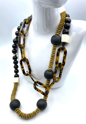 New Day Rope Necklace - African Glass, Bone, Wood and Resin