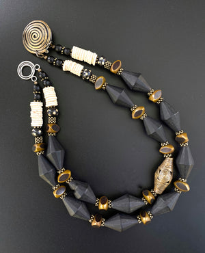 Onyx Collar - African Brass, Shell, and Sterling