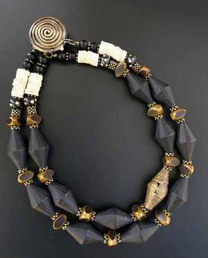 Onyx Collar - African Brass, Shell, and Sterling