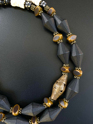 Onyx Collar - African Brass, Shell, and Sterling