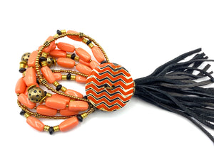 Coral Dream Bracelet - Black Leather Tassel