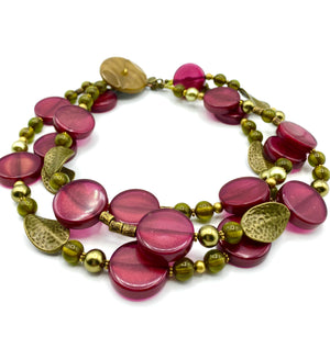 Cranberry Olive Necklace - Bronze Accents