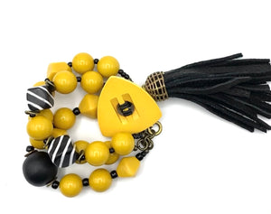 Yellow Jump Bracelet - Black Leather Tassel