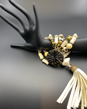 White Coral Dream Bracelet - Jade and Stone with a Leather Tassel