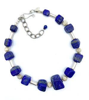 Habibi Necklace - Lapis, Resin and Sterling Silver