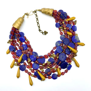 Prima Necklace - Vintage Asian Glass, Afghan Lapis Lazuli