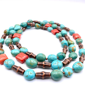 Southwestern Rope Necklace - Turquoise and Coral