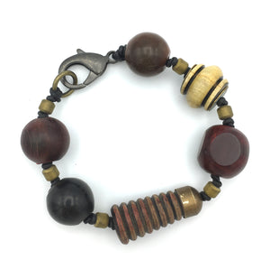 Ethnic Wood and Horn Bracelet on Leather Cord