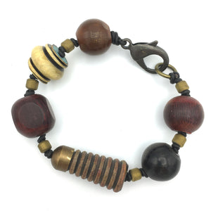 Ethnic Wood and Horn Bracelet on Leather Cord