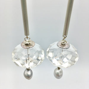 Clear Faceted Drops - Sterling and Pearl