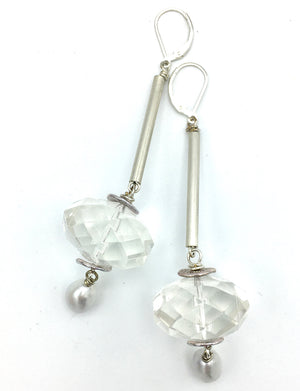 Clear Faceted Drops - Sterling and Pearl