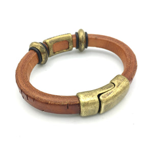 Cognac Bangle - leather and brass