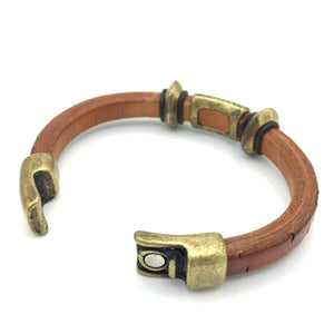 Cognac Bangle - leather and brass