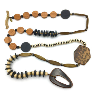 Modernist Statement Necklace - Toggle Clasp, Horn, Shell & Wood