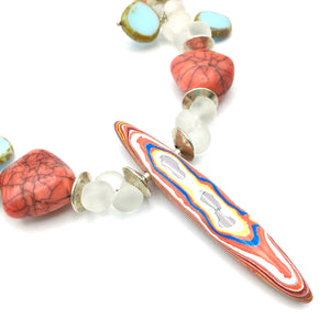 Carnival Collar - Fordite pendant with glass accents