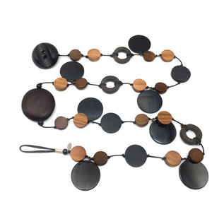 Circle Goes Round Necklace - Leather, Vintage Button, Ebony & Wood