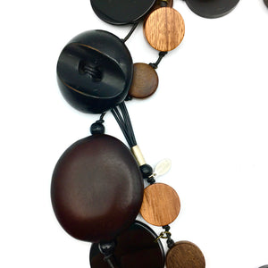 Circle Goes Round Necklace - Leather, Vintage Button, Ebony & Wood