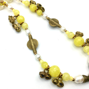 Sun Gift Necklace - African Brass, Pearl and Vintage Glass