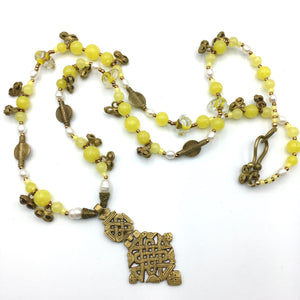 Sun Gift Necklace - African Brass, Pearl and Vintage Glass