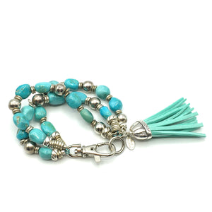 Sleeping Beauty Tassel Bracelet - Leather, Sterling, Turquoise