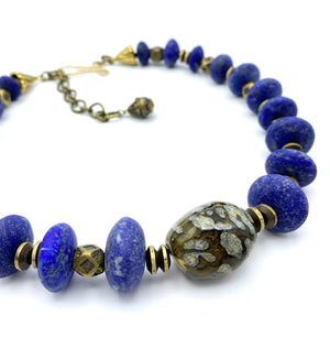 Easy Blues Collar - Lapis, Bronze, Brass and Glass Necklace