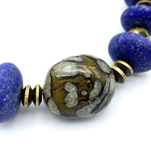 Easy Blues Collar - Lapis, Bronze, Brass and Glass Necklace